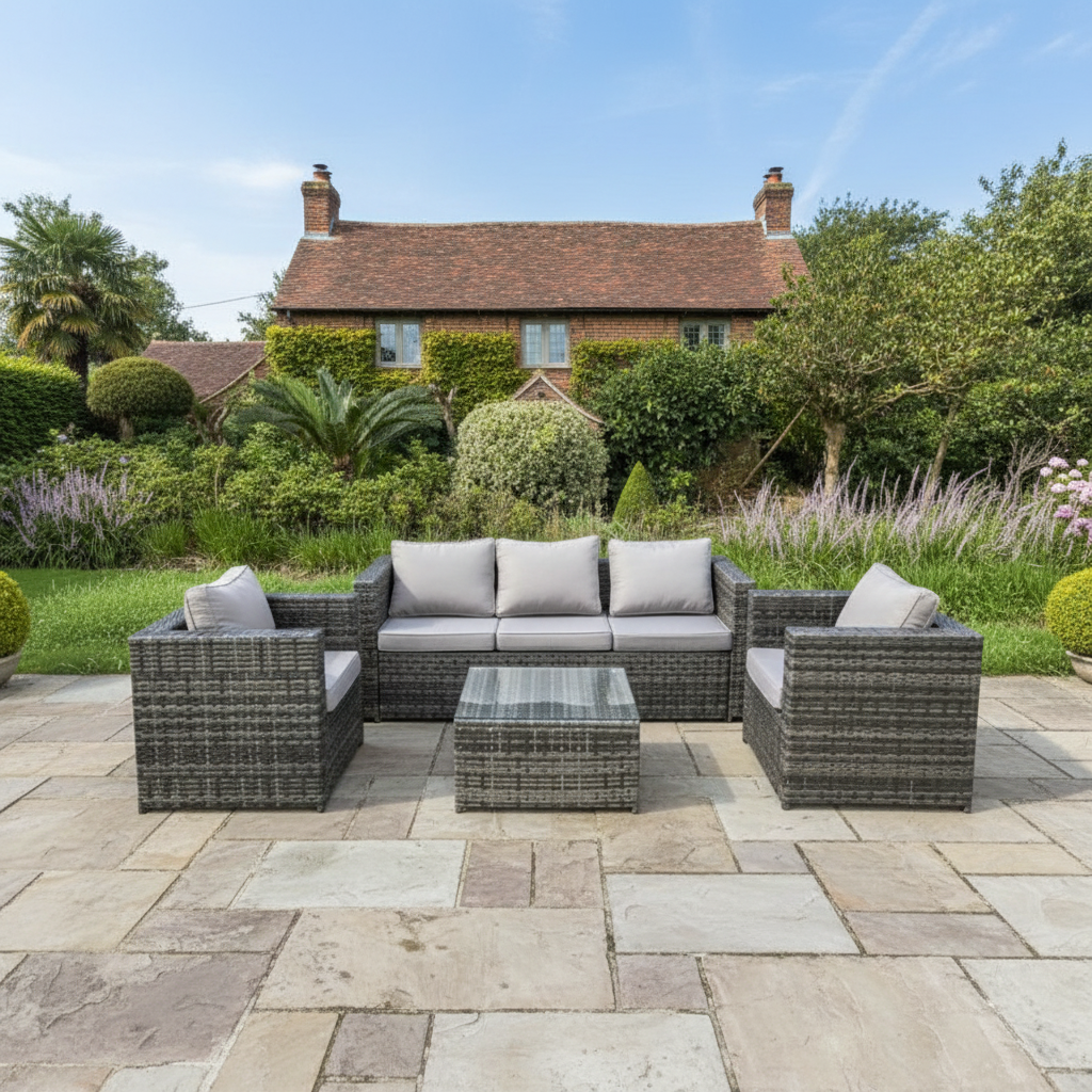 Outdoor Lounge Sofa Set Wicker PE Rattan Garden Furniture Set with Armchair Square Coffee Table Dark Grey Mixed