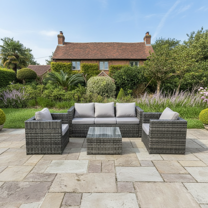 Outdoor Lounge Sofa Set Wicker PE Rattan Garden Furniture Set with Armchair Square Coffee Table Dark Grey Mixed