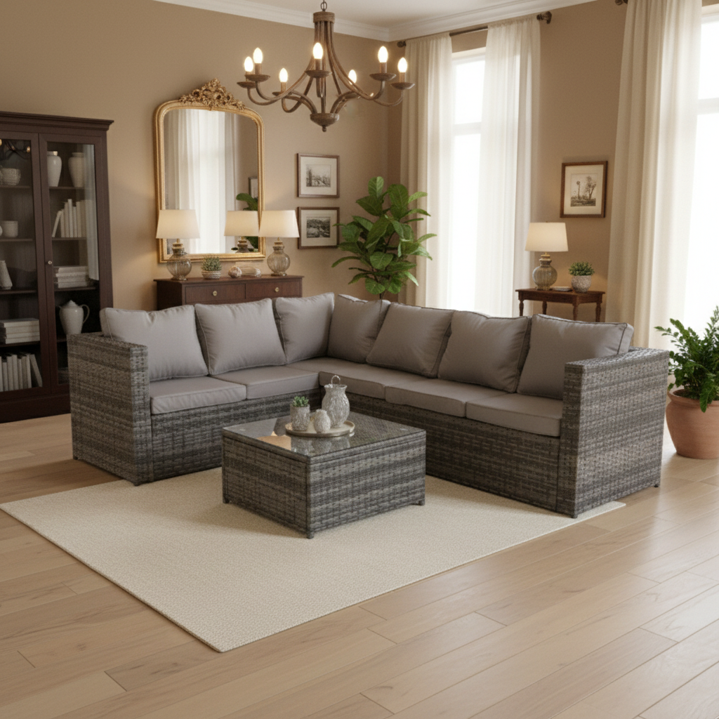 6 Seater rattan corner sofa set coffee table outdoor garden furniture