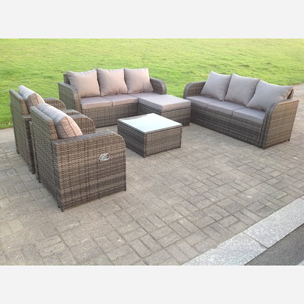 5 Options PE Rattan Modular Sofa Set Reclining Chairs Footstool Coffee Table Garden Furniture