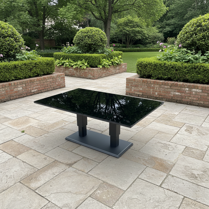 Aluminum Garden Furniture Rising Adjustable Lifting Dining or Coffee Table Easy Stop 2 Gas Line Dark Grey