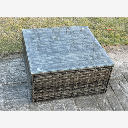 Wicker 7 Pieces Rattan Garden Furniture Sofa Set with Armchair Side Table Square Coffee Table 2 Small Footstools Dark Grey Mixed