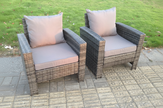 Fimous 2 PC PE Wicker High Back Rattan Garden Arm Chair Patio Outdoor Garden Furniture Accessory Dark Grey Mixed
