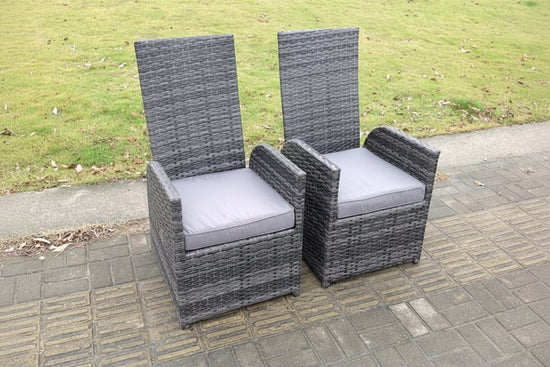 2 pc single reclining rattan garden chair dark grey mixed with seat cushion