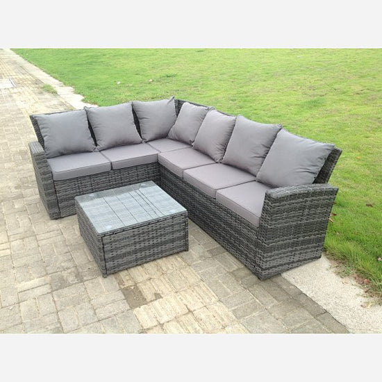 Fimous High Back Left Rattan Sofa Set Square Table Outdoor Garden Furniture