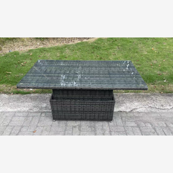 (extra 2 small footstools) rattan corner sofa set with adjustable dining table dark mixed grey