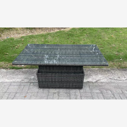 (extra 2 small footstools) rattan corner sofa set with adjustable dining table dark mixed grey