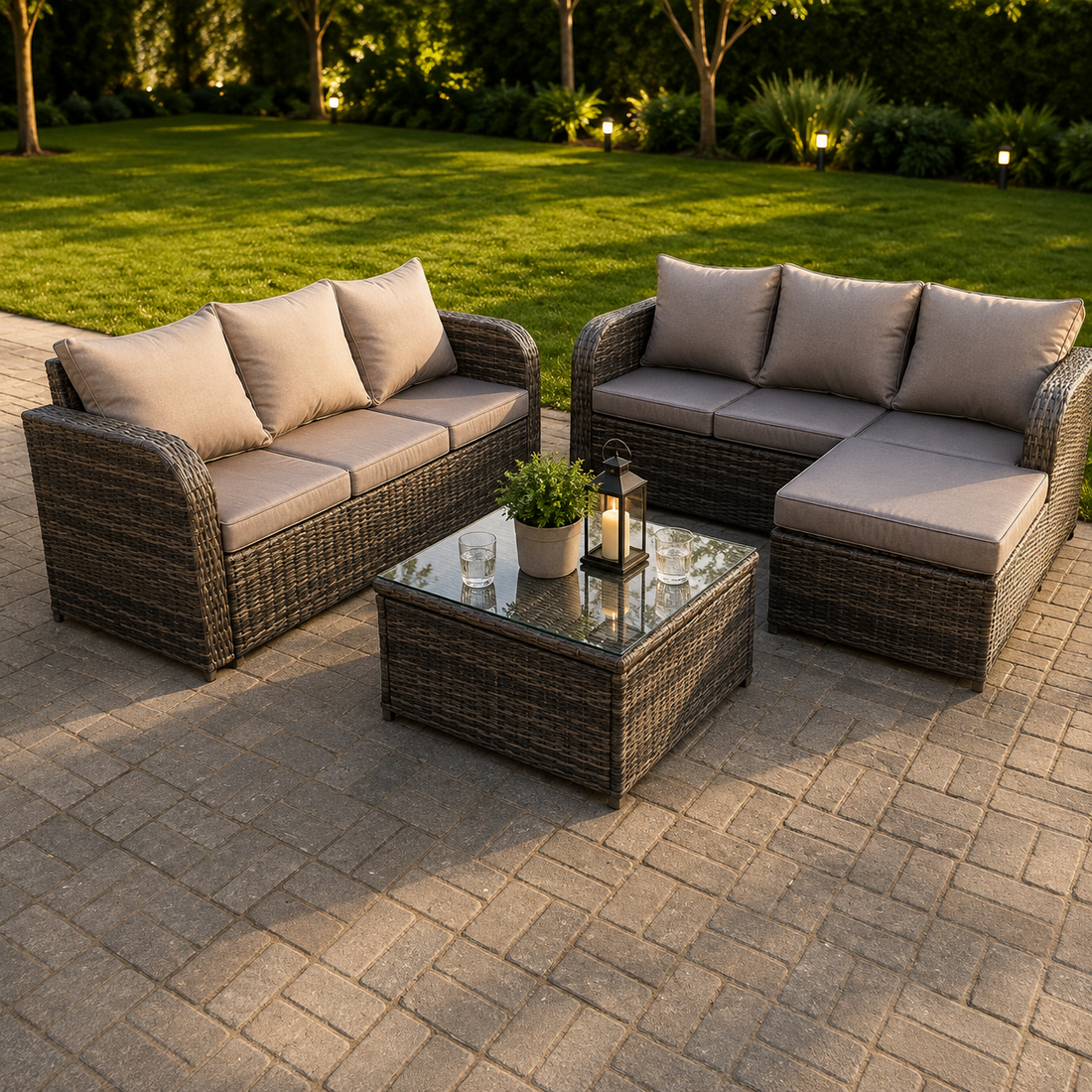 7 Seater Corner Rattan Sofa Set Table Footstool Outdoor Garden Furniture Grey