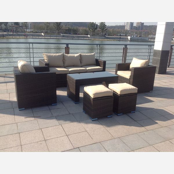 7 Seater Rattan Sofa Coffee Table (Dark Grey Mix)