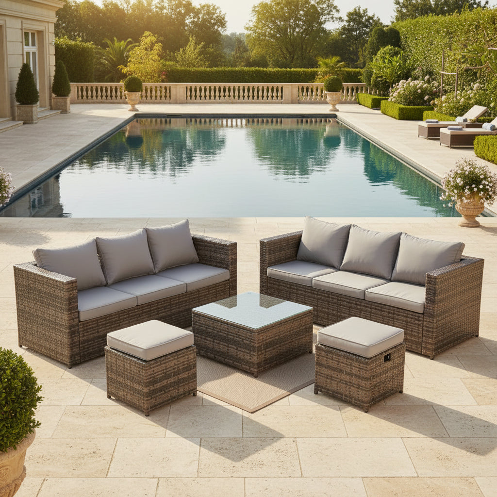 Lounge Rattan Sofa 8 Seater Coffee Table Set Footstool Outdoor Furniture Patio Grey