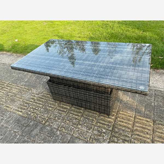 Outdoor Dark Grey Mix Rattan Rising Adjustable Table Dining Or CoffeeTable Garden Furniture