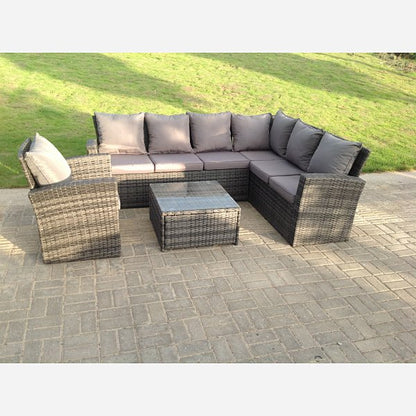 7 Seater rattan corner sofa set square coffee table chair outdoor furniture grey(2 options)