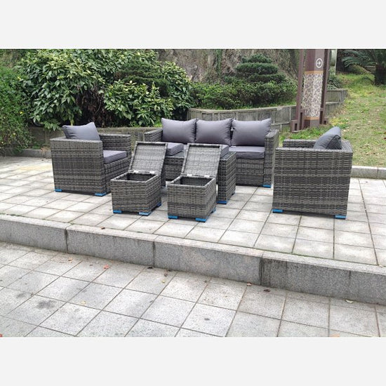 7 Seater Rattan Sofa Coffee Table (Dark Grey Mix)