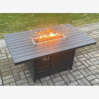 Aluminium Outdoor Garden Furniture Set Gas Fire Pit Dining Table Set Gas Heater Burner with 3 Footstools Dark Grey 7 Seater