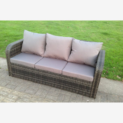 Rattan Garden Furniture Set Adjustable Chair Sofa Lounge 3 Seater Sofa Rectangular Dining Black Glass Table Footstool