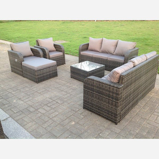 9 Seater Rattan Garden Furniture Set Reclining Chair