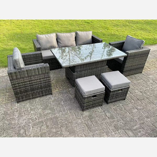 Rattan Garden Furniture Sets Rising Table Footstool Conservatory Dark Grey Mix