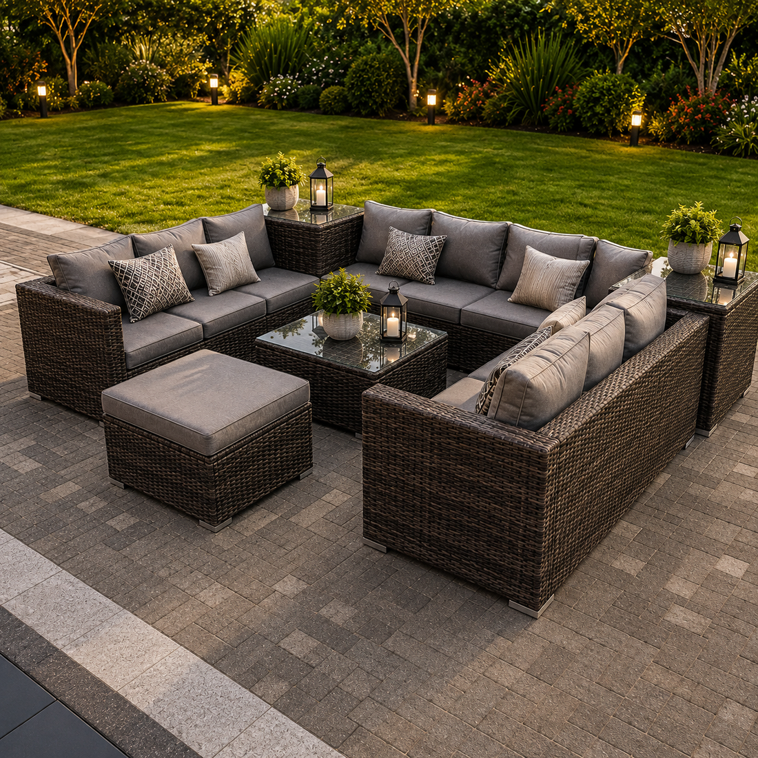 10 Seater Outdoor Lounge Sofa Garden furniture Rattan Sofa Set with Table Set Grey