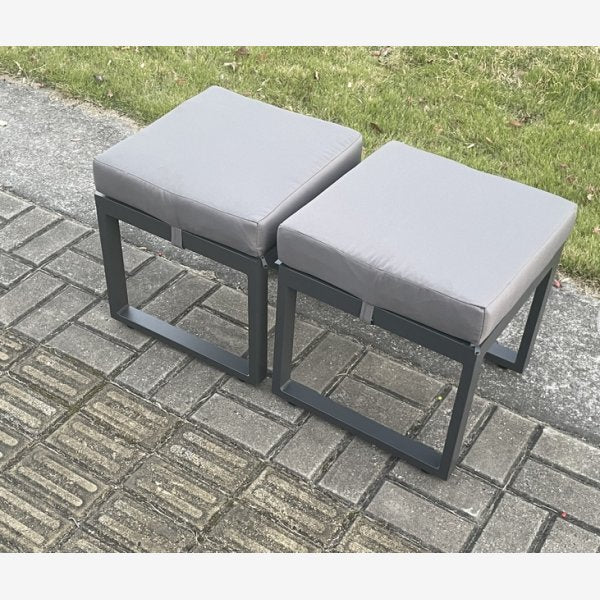 Aluminium Outdoor Garden Furniture Set Gas Fire Pit Dining Table Set Gas Heater Burner with 2 Small Footstools Dark Grey 6 Seater