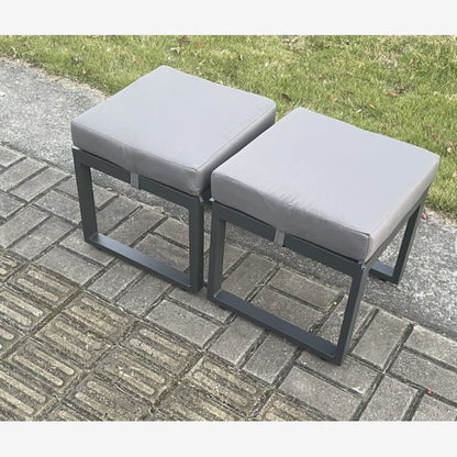 Aluminium Outdoor Garden Furniture Set Gas Fire Pit Dining Table Set Gas Heater Burner with 2 Small Footstools Dark Grey 6 Seater