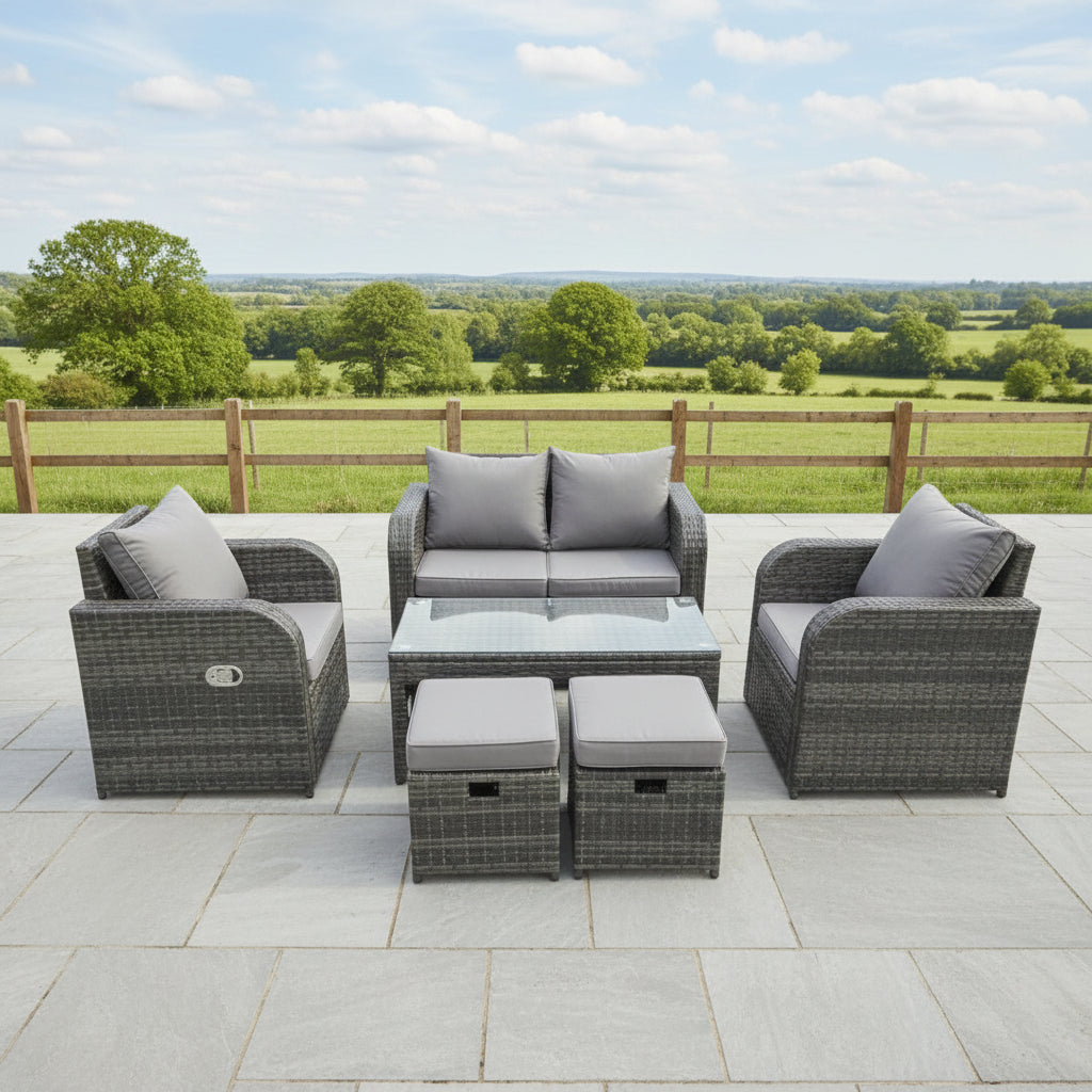 Outdoor Garden Furniture Sets 6 Seater Wicker Rattan Furniture Sofa Sets with Rectangular Coffee Table Reclining Chair