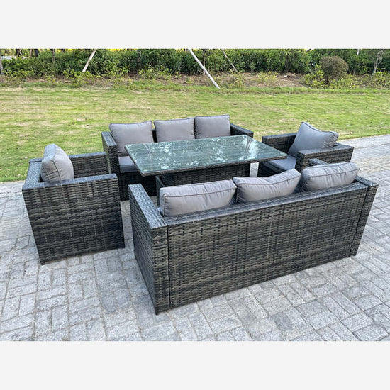 8 Seater Outdoor Rattan Garden Furniture Set Polyrattan Sofa Height Adjustable Table Sets Lounge Chairs Dark Grey