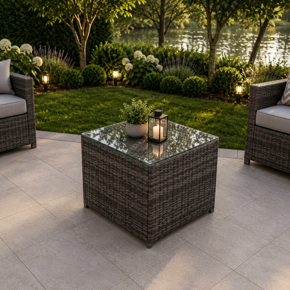 Rattan side coffee table Outdoor Garden Furniture patio furniture grey