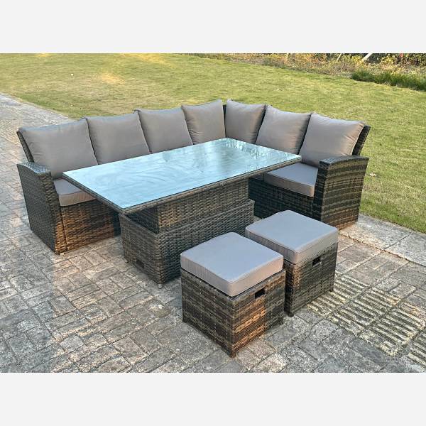 High Back Rattan Garden Furniture Sets Rising Table Dark Grey Mix