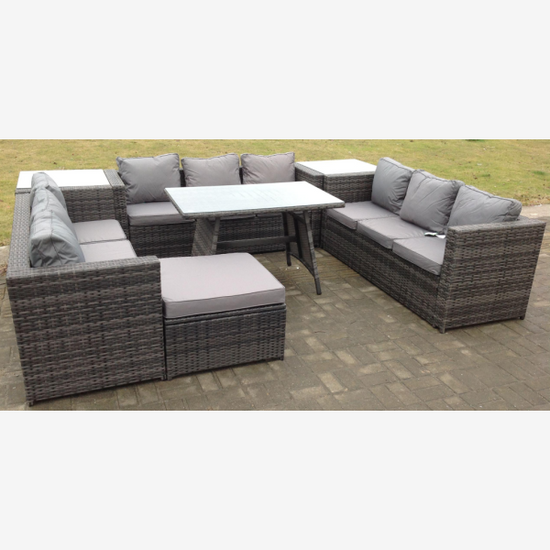 10 Seater Lounge Rattan Garden Furniture Set Sofa Dining Table Patio Grey