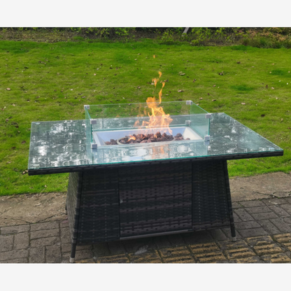 10 seater Outdoor Rattan Garden U Shape Furniture Gas Fire Pit Table Sets Gas Heater Lounge Sofa Dark Grey Big Footstool