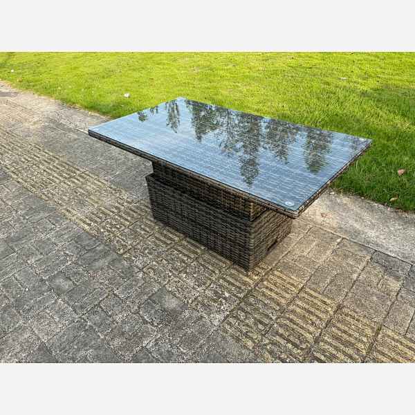 Outdoor Dark Grey Mix Rattan Rising Adjustable Table Dining Or CoffeeTable Garden Furniture