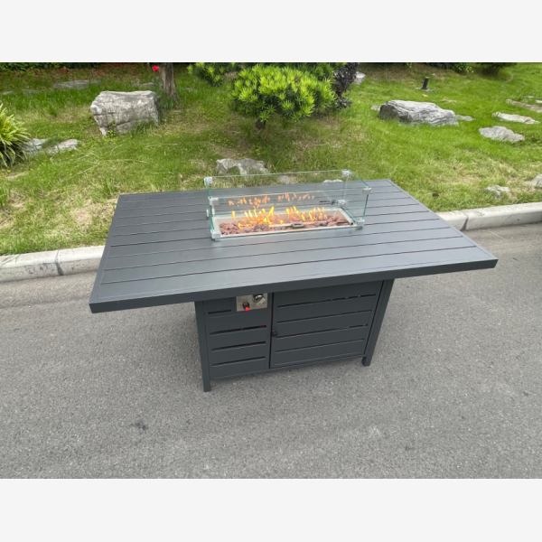 Aluminum Top 4 Seat Garden Furniture Dining Set Gas Fire Pit Table And Chairs Burner Heater Patio Outdoor Dark Grey