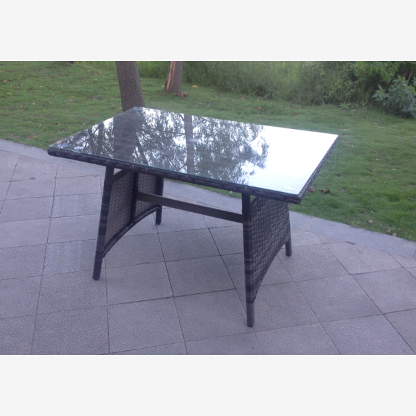 Dark Mixed Grey Rattan Garden Outdoor Sofa Set Chair Rectangular Dining Table Big Footstool 2 Small Footstools 7 Seater