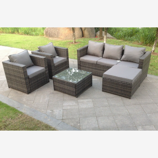 6 seater corner rattan sofa set coffee table outdoor garden furniture patio grey