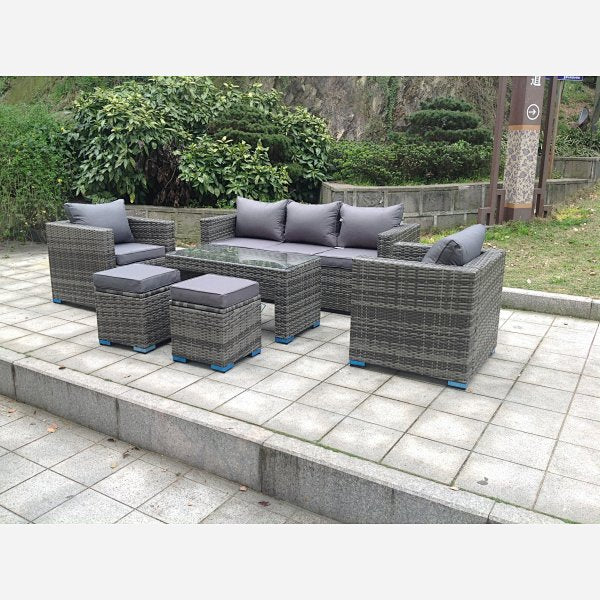 7 Seater Rattan Sofa Coffee Table (Dark Grey Mix)