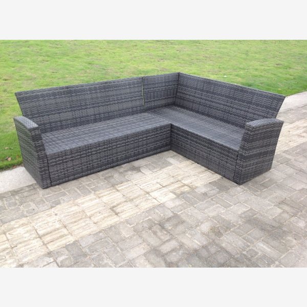 9 Seater High Back Dark Mixed Grey Rattan Corner Sofa Set Outdoor Furniture Rectangular Dining Table 2 Footstools Chair