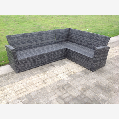 9 Seater High Back Dark Mixed Grey Rattan Corner Sofa Set Outdoor Furniture Rectangular Dining Table 2 Footstools Chair