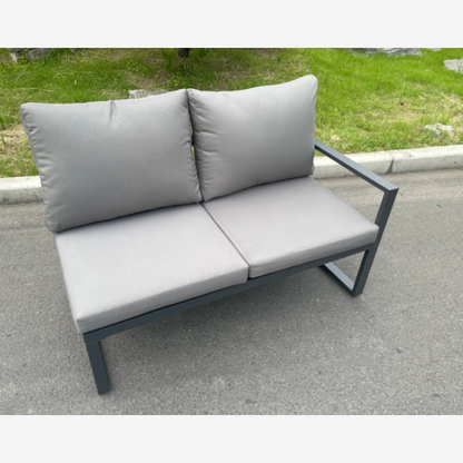 Aluminum Outdoor Garden Furniture Corner Sofa 3 Arm Chair Adjustable Rising Lifting Dining Table Set Dark Grey 10 Seater