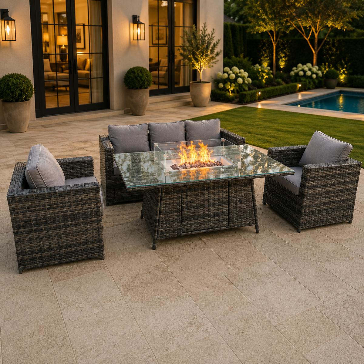 PE Rattan Garden Furniture Gas Fire Pit
