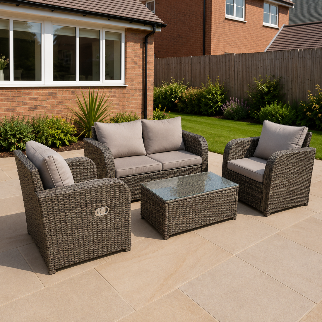 4 Seater Reclining Grey Mixed Rattan Sofa Chair Outdoor Garden Furniture Sets