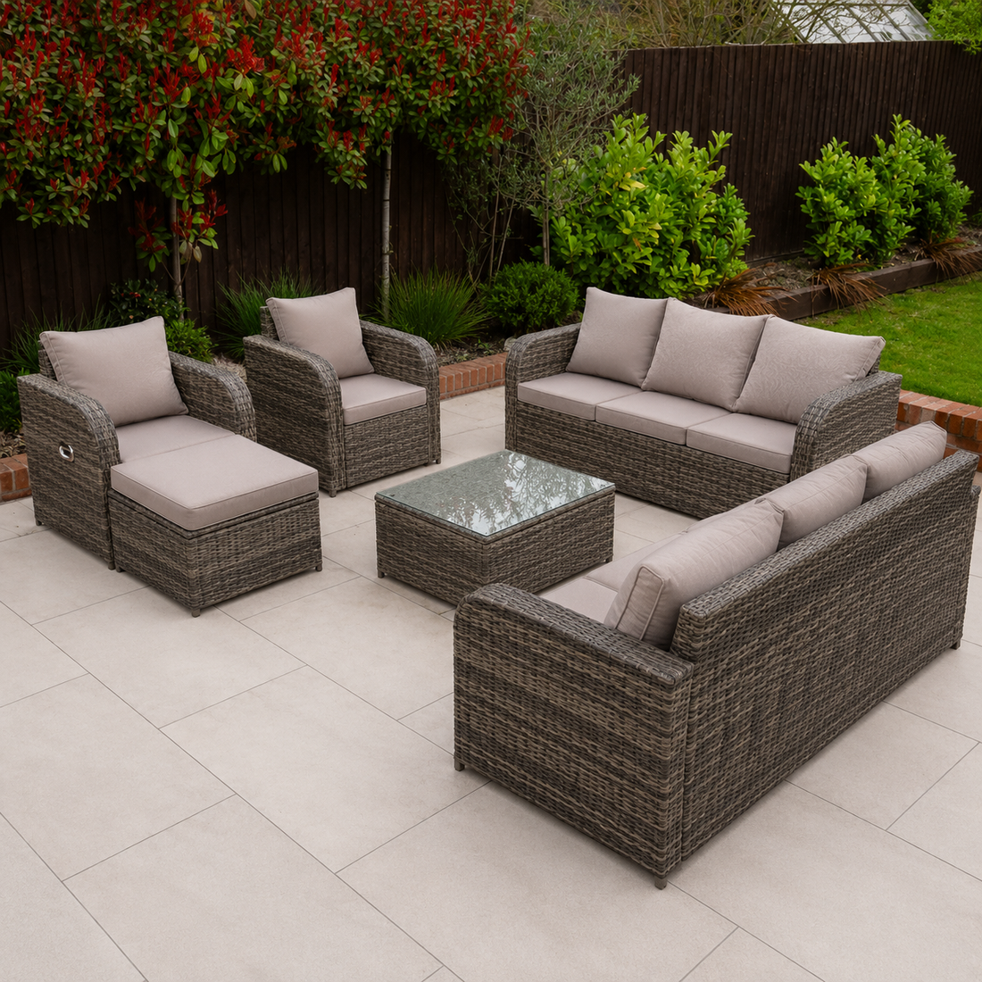 9 Seater Rattan Garden Furniture Set Reclining Chair
