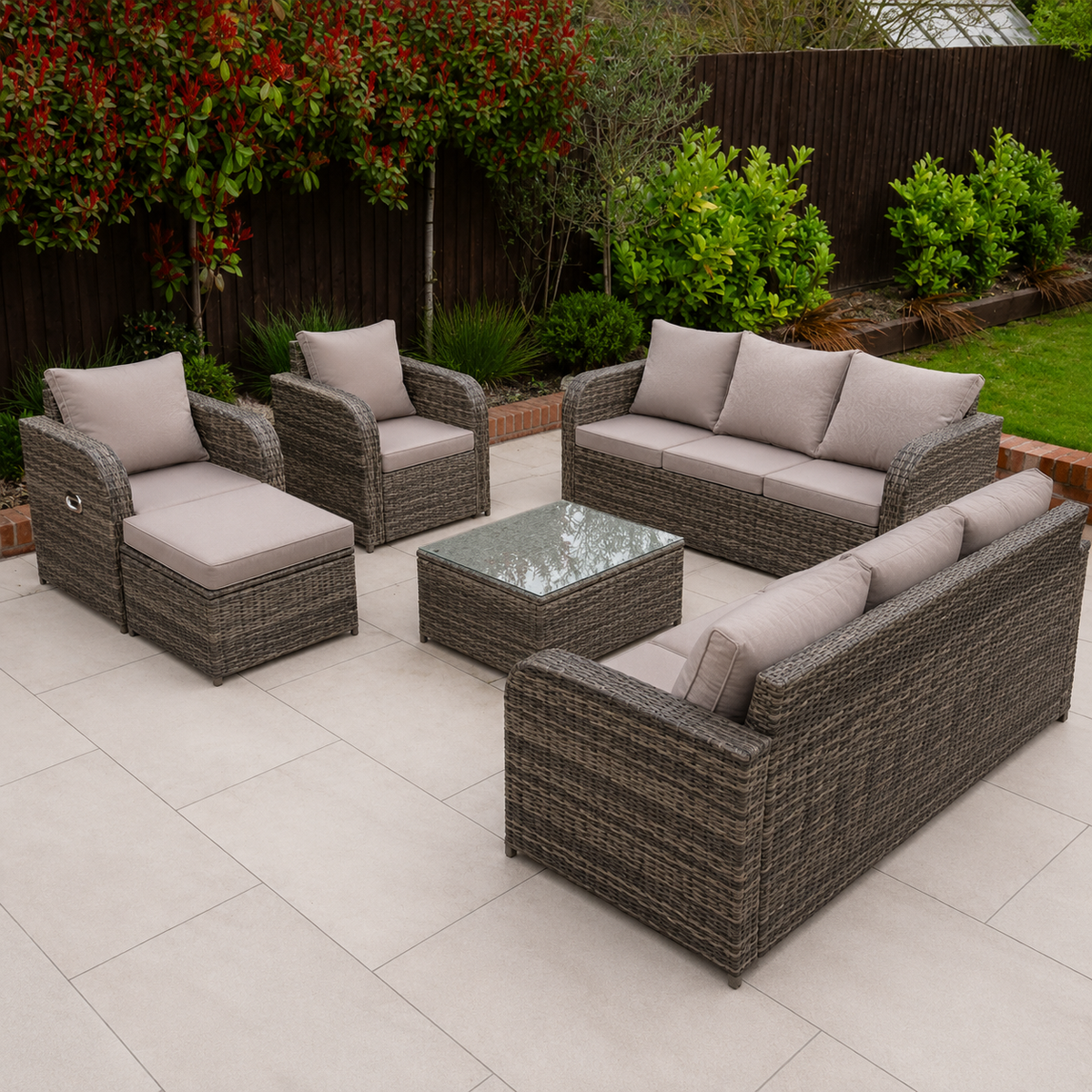 9 Seater Rattan Garden Furniture Set Reclining Chair