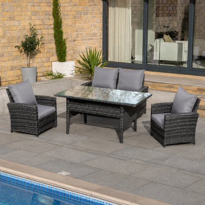 PE Wicker Outdoor Garden Furniture Set Patio Furniture Rattan Rectangular Dining Table Lounge Sofa Dark Grey Mixed