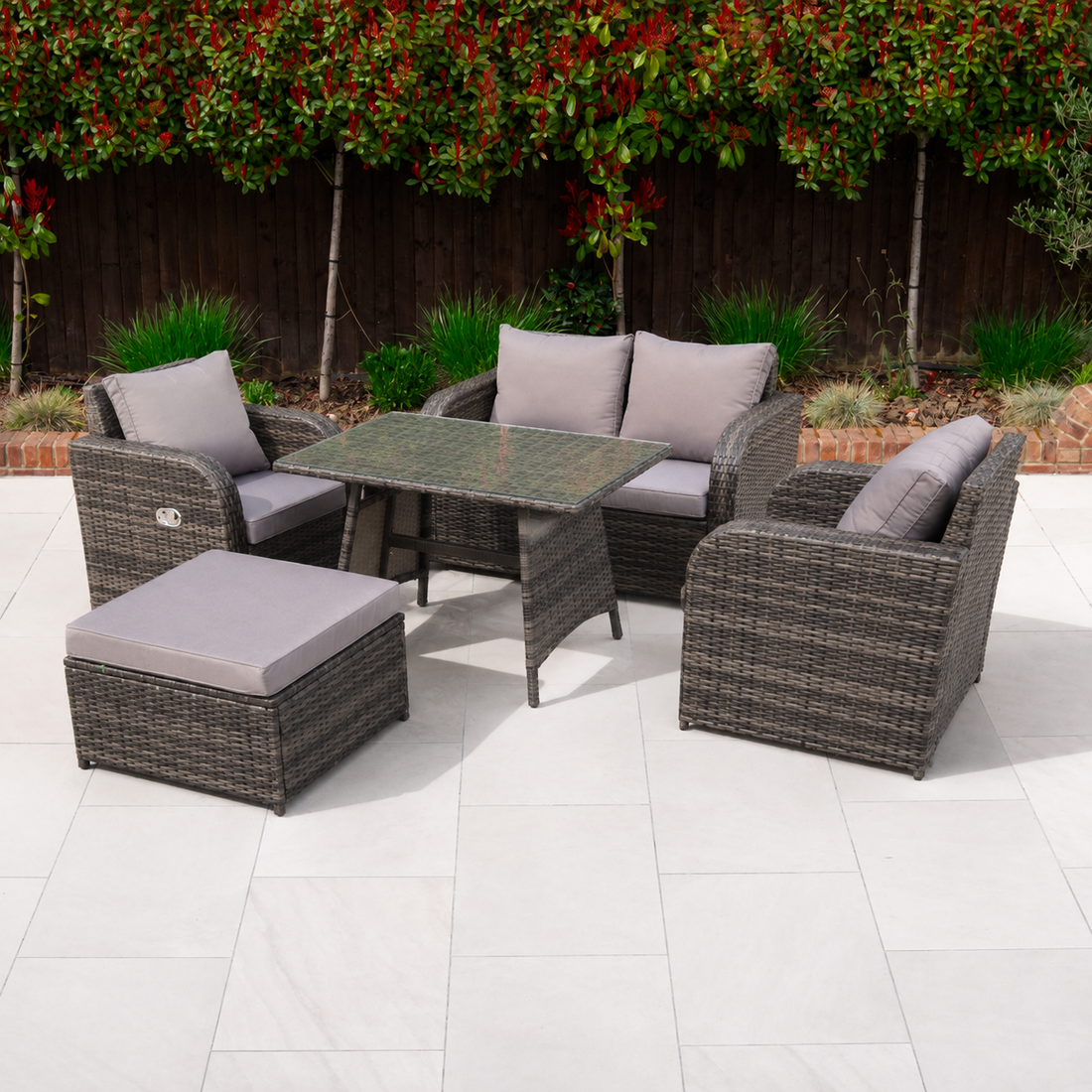 Rattan Garden Furniture Set Adjustable Chair Sofa Double Love Seat 2 Seater Sofa Rectangular Dining Table Big Footstool