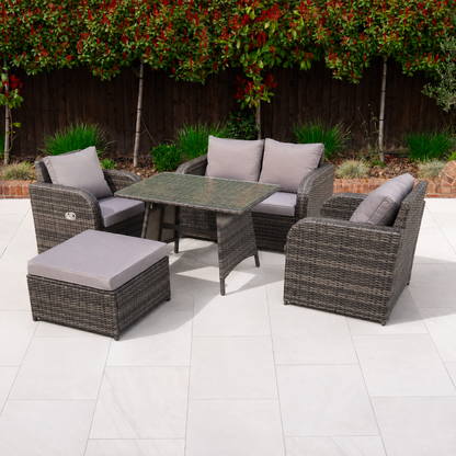 Rattan Garden Furniture Set Adjustable Chair Sofa Double Love Seat 2 Seater Sofa Rectangular Dining Table Big Footstool
