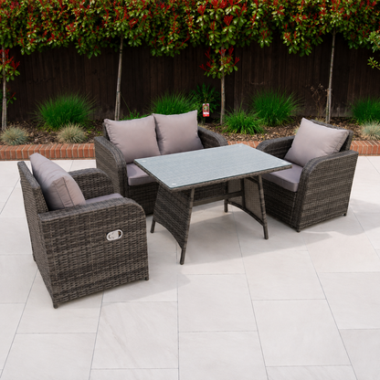 PE Rattan Garden Furniture Set Adjustable Chair Sofa Double Love Seat 2 Seater Sofa Oblong Rectangular Dining Table