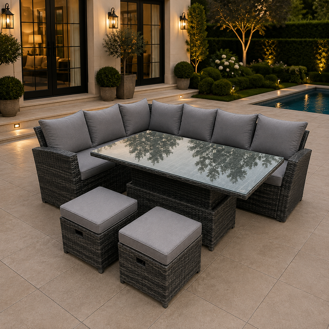 High Back Rattan Garden Furniture Sets Rising Table Dark Grey Mix 2 Options
