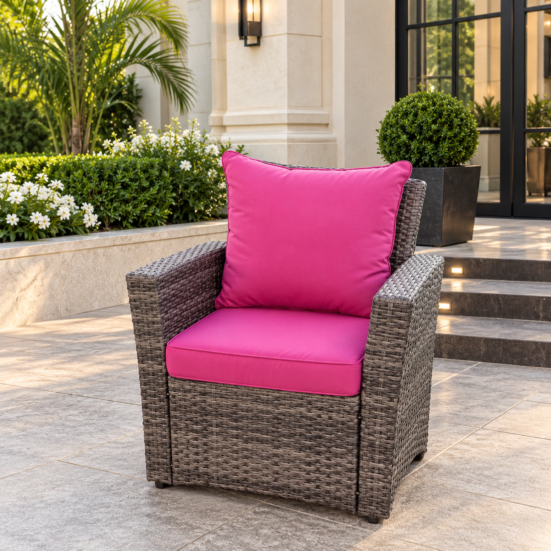 Rattan high-back single armrest sofa chair patio outdoor garden furniture with cushion