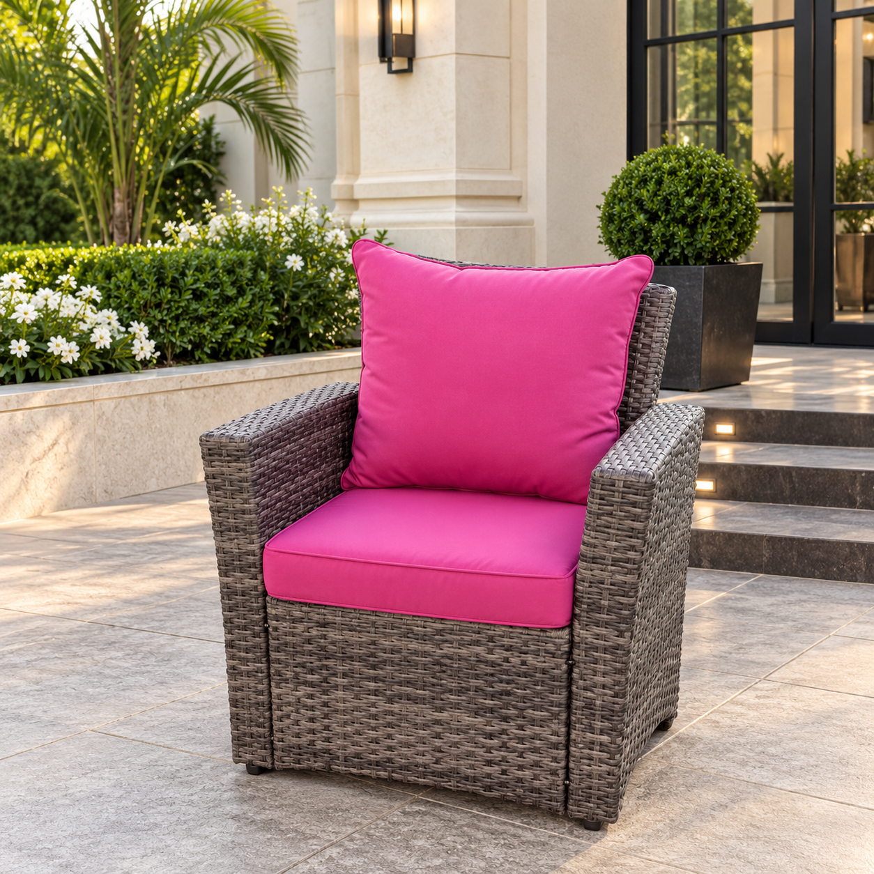 Rattan high-back single armrest sofa chair patio outdoor garden furniture with cushion