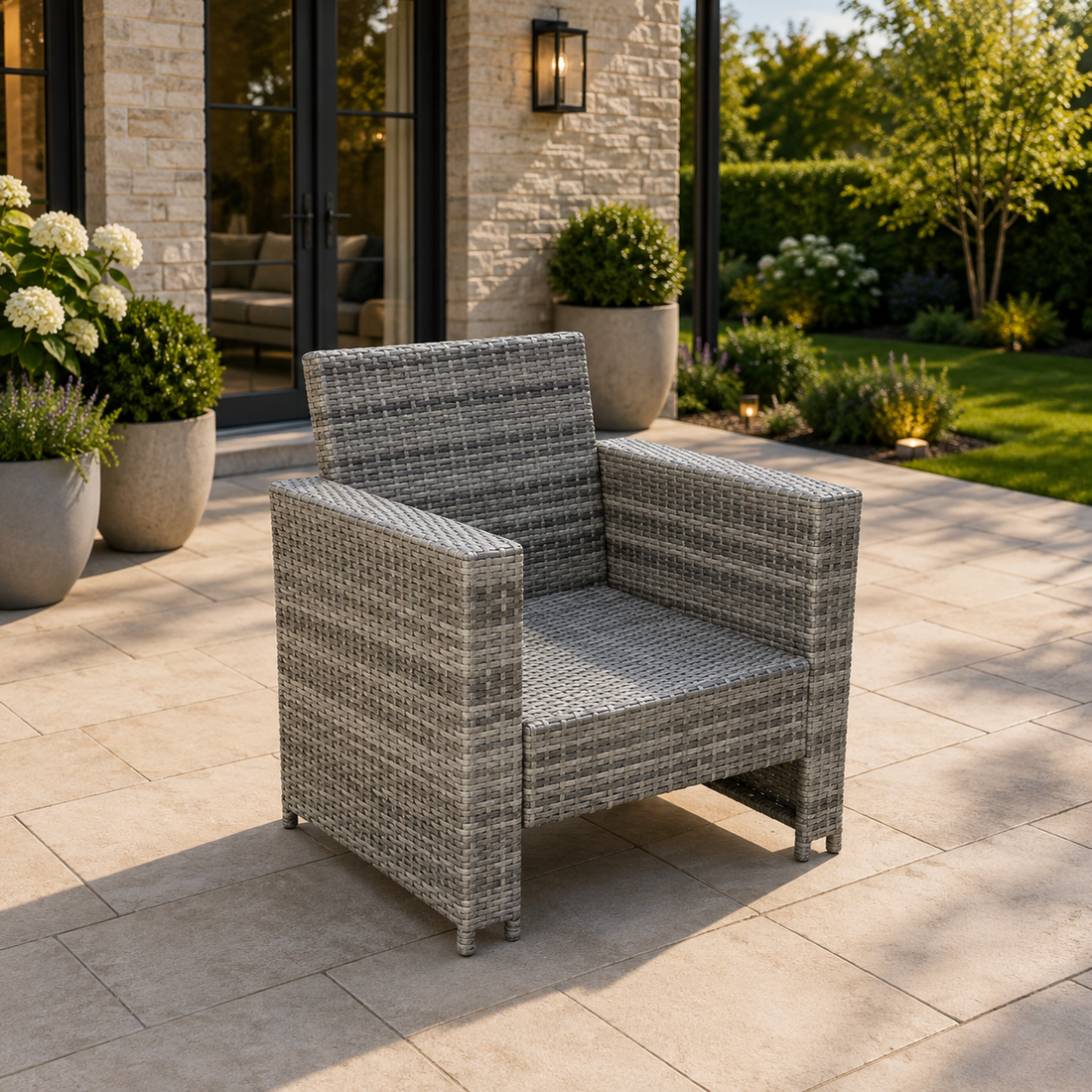 2 High Back Rattan Arm Chair Patio Furniture With Cushion
